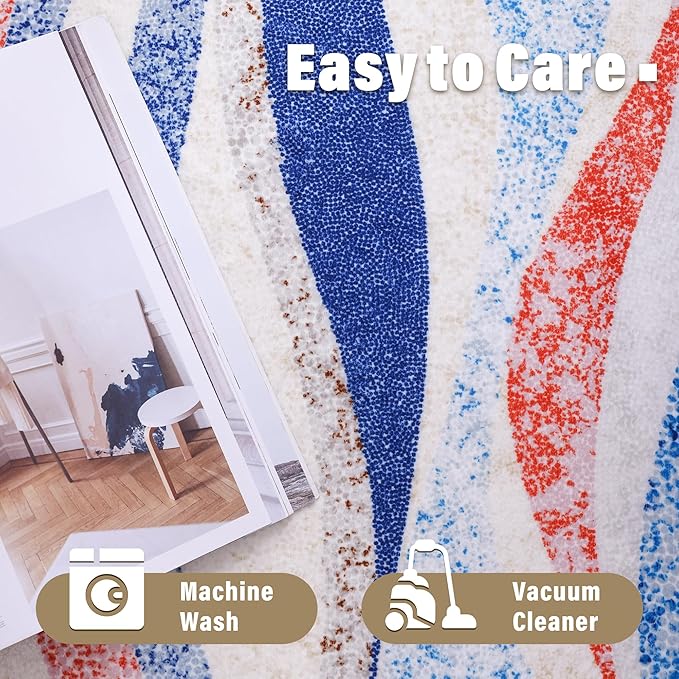 Carvapet Rugs for Hallway Laundry Bedroom, Modern Floral Low Pile Long Carpet with Rubber Backing, Foldable, Non Slip Machine Washable (8 x 2 Feet Rectangular, Orange Runner Rug)