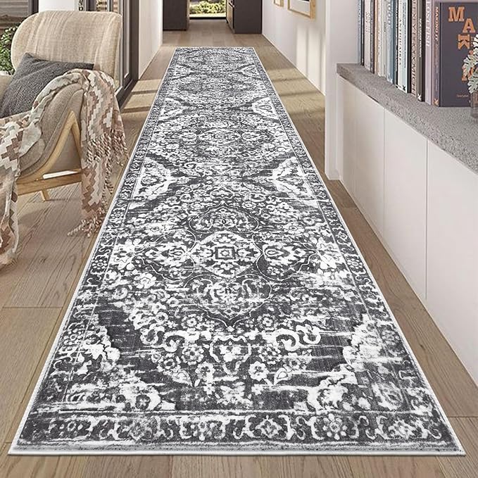 HEBE Hallway Runner Rug 2'8''x12' Washable Vintage Distressed Area Rugs Non Slip Laundry Rug Runner Boho Floor Carpet Runners for Hallways Entryway Laundry Room Kitchen Bathroom