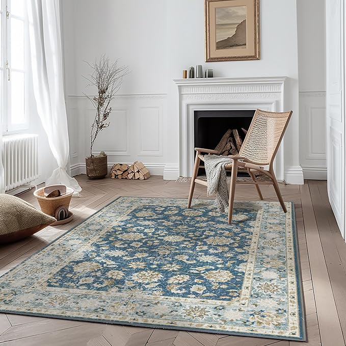 ILANGO Non Slip Runner Rugs for Hallway, 3'x5' Distressed Boho Kitchen Runner Rugs Washable Easy to Clean, Carpet Floor Mat for Indoor Entryway Bedroom Laundry Room(Sapphire)