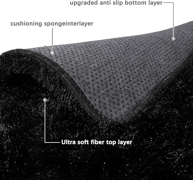 Black Area Rugs 8x10 for Living Room, Large Shag Plush Rug Bedroom Carpet, Non-Slip Modern Fluffy Indoor Floor Rug for Kids Room Dorm Nursery Home Decor Aesthetic