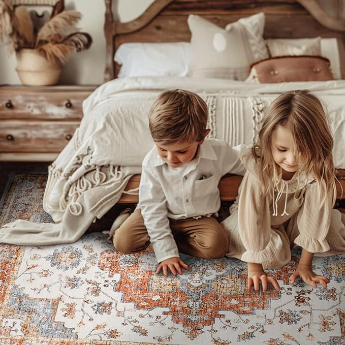 jinchan Runner Rug 3x8 Vintage Hallway Runner Boho Washable Rug Floral Medallion Retro Non Slip Classic Thin Soft Carpet for Kitchen Bedroom Bathroom Laundry Room Doorway Brick Red