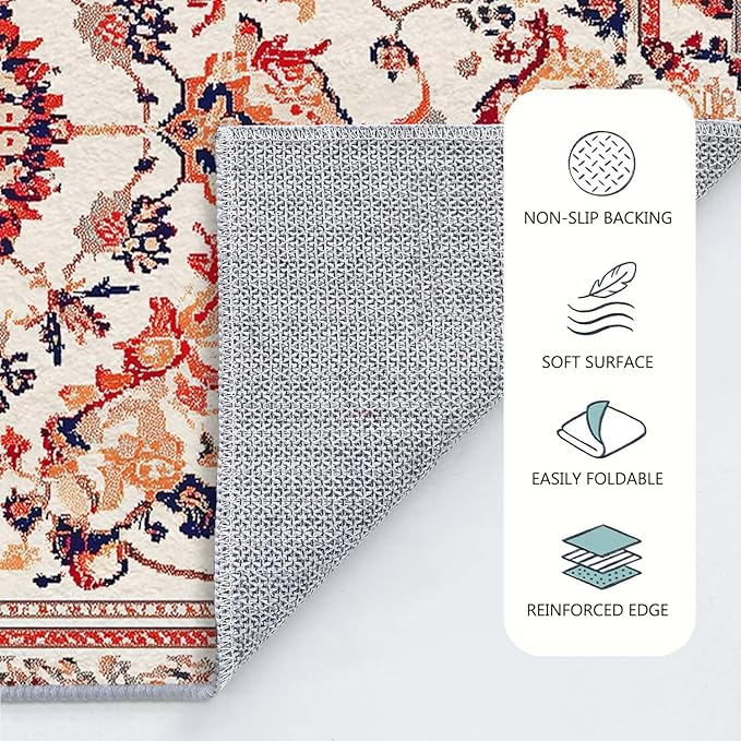2x3 Entryway Rug Boho Orange Area Rug Indoor Entrance Non Slip Door Mat Stain Resistant Washable Machine Soft Low Pile Small Carpet Bathroom Kitchen
