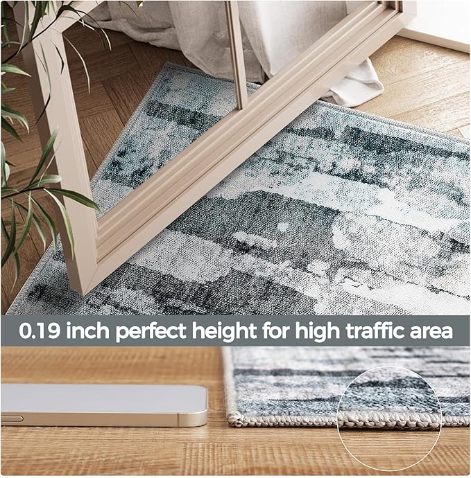 jinchan Area Rug 2x3 Modern Abstract Washable Entryway Rug Soft Small Blue Multi Contemporary Accent Mat Non Slip Backing Carpet for Kitchen Bathroom Laundry Room