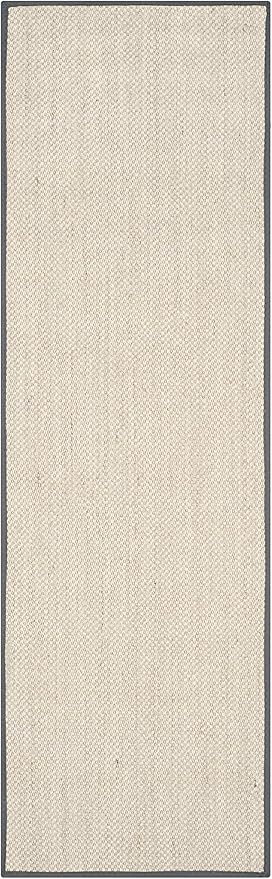 SAFAVIEH Natural Fiber Collection Runner Rug - 2'6" x 20', Marble & Dark Grey, Border Sisal Design, Easy Care, Ideal for High Traffic Areas in Living Room, Bedroom (NF143D)