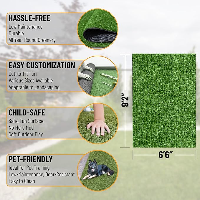 Sweethome Meadowland Collection Indoor and Outdoor Green Artificial Grass Turf Area Rug 6'6" X 9'3" Green Artificial Grass/Pet mat with Rubber Backed