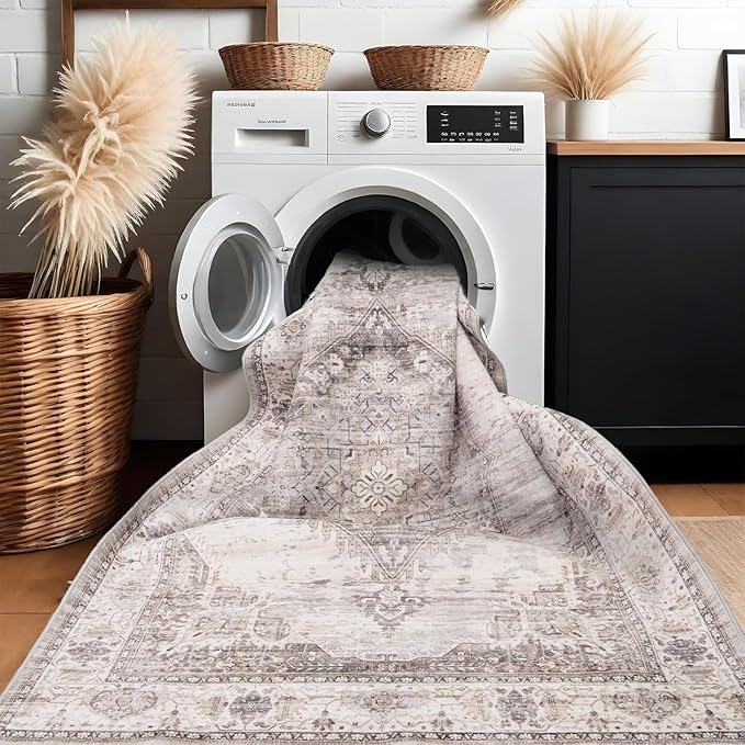 Washable Area Rugs 2x3 Entryway: Soft Ultra Thin Low Pile Mat Machine Washable Indoor Doormat Lightweight Entry Rug Anti Slip Backing Rugs for Living Room Bedroom Kitchen 2'x3' Beige