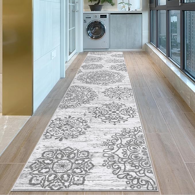 HEBE Hallway Runner Rug 2'8''x14' Washable Vintage Distressed Area Rugs Non Slip Laundry Rug Runner Boho Floor Carpet Runners for Hallways Entryway Laundry Room Kitchen Bathroom
