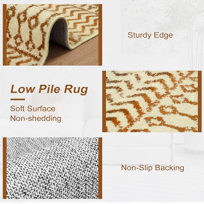 Washable Indoor Doormat, Brown Retro Non-Slip Bedroom Rug, Soft Low-Pile Distressed Boho Rug Floor Carpets for Entrance Bedside Kitchen Bathroom