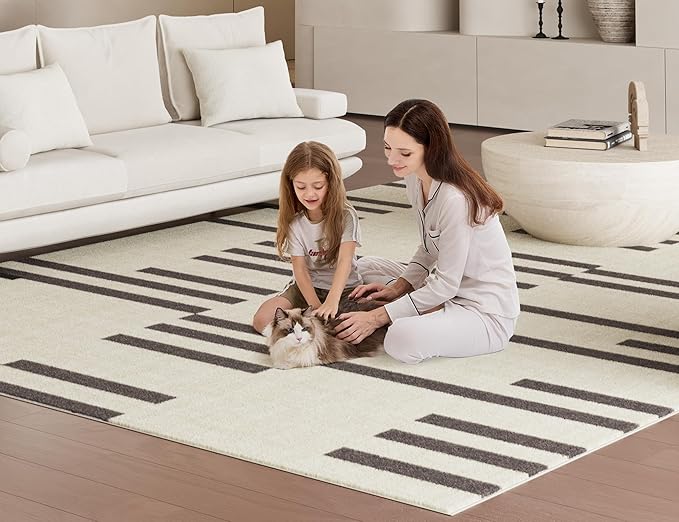 Modern Machine Washable Area Rug 9x12, Spill-Proof Surface, Non-Slip Backing, Cozy Soft Faux Wool, Printed Living Room Rugs, Bedroom Rugs, Dining Room Rugs - Miro