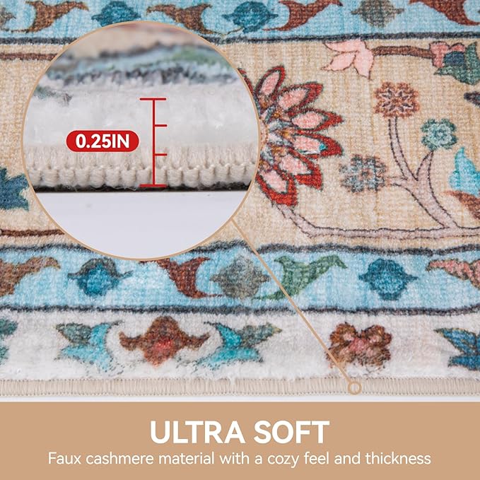 3x5 Area Rug, Washable Rugs for Living Room Bedroom Entryway Indoor Carpet, Vintage Boho Rugs Low-Pile Floor Carpet (Multi-Colored)