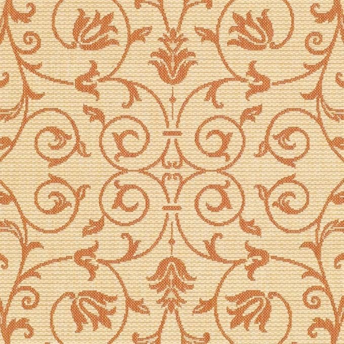 SAFAVIEH Courtyard Collection 7'10" Round Natural / Terra CY2098 Scroll Indoor/ Outdoor Splashproof Easy Scrubbing Patio Backyard Mudroom Area Rug