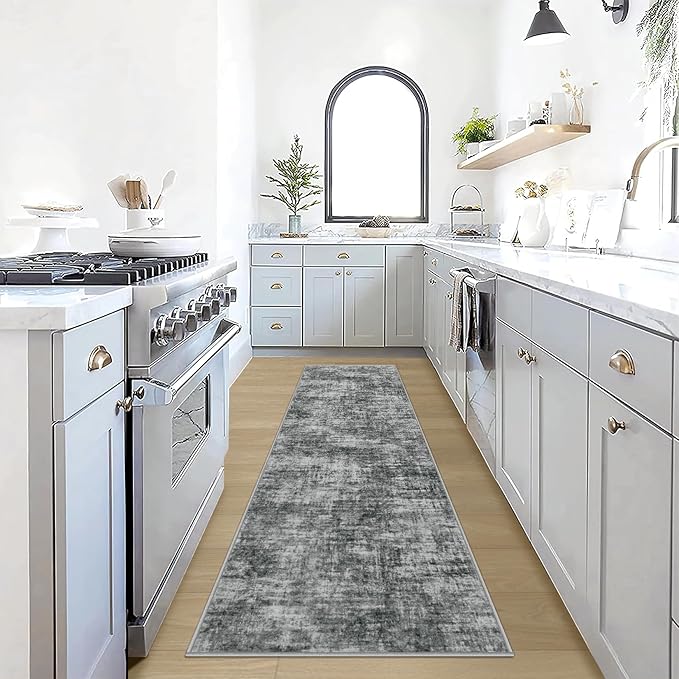 2'6''x8' Runner Rugs Washable Rug: Modern Abstract Living Room Rug Soft Anti-Skid Thin Carpet Indoor Floor Non-Shedding Carpets for Bedroom Dining Room Farmhouse Nursery Home Office - Black
