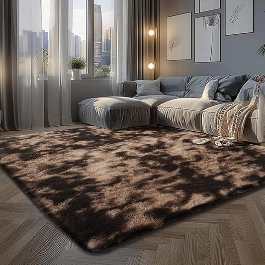 Fluffy Rug Shaggy Area Rug, Mottling Brown 10x14 Area Rugs for Bedroom, Super Soft Shaggy Rugs for Living Room Bedroom Kids Room Home Decor, Upgrade Anti-Skid Rectangular Fuzzy Rug