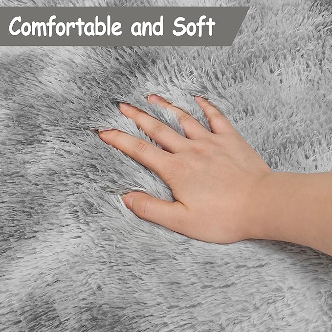 2x3 ft Shaggy Tie Dyed Grey Rug Small,Fluffy Furry Area Rugs for Living Room Door Entryway Indoor Inside Front Entrance Dog Mat Anti Skid Extra Comfy Fuzzy Floor Carpet for Home Decorative