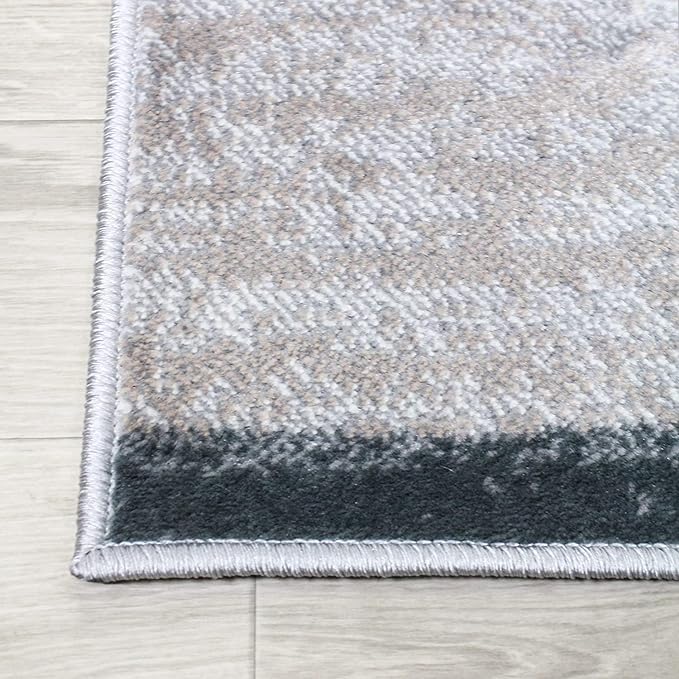 SUPERIOR Indoor Runner Rug, Jute Backed, Modern Geometric Patchwork Floor Decor for Bedroom, Office, Living Room, Entryway, Hardwood Floors, Rockwood Collection, 2' 7" x 10', Blue-Taupe