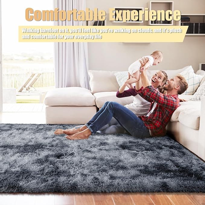 6x9 Fluffy Area Rug for Living Room,Shag Area Rugs for Bedroom,Mottling Black Soft Fuzzy Rug Non-Shedding Indoor Plush Carpet for Kids Bedroom Nursery Dorm Home Decor