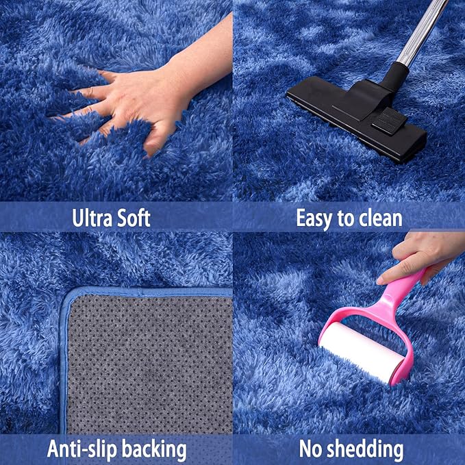 Plush Rugs for Living Room, Soft Shaggy Carpets for Living Room, Upgrade Anti-Skid Fuzzy Rugs for Kids' Room, Perfect Decor for Modern Home Tie Dye Blue 5x7 Feet