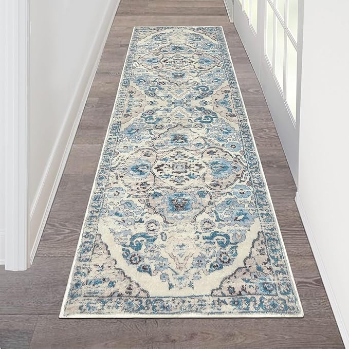 HEBE Hallway Runner Rug 2'x6' Washable Vintage Distressed Area Rugs Non Slip Laundry Rug Runner Boho Floor Carpet Runners for Hallways Entryway Laundry Room Kitchen Bathroom