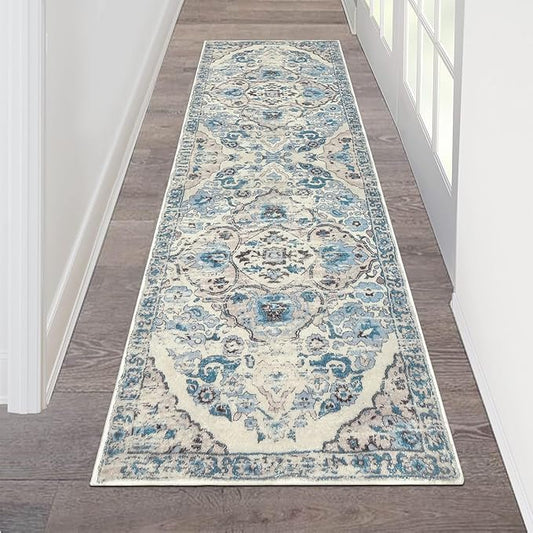 HEBE Hallway Runner Rug 2'x6' Washable Vintage Distressed Area Rugs Non Slip Laundry Rug Runner Boho Floor Carpet Runners for Hallways Entryway Laundry Room Kitchen Bathroom