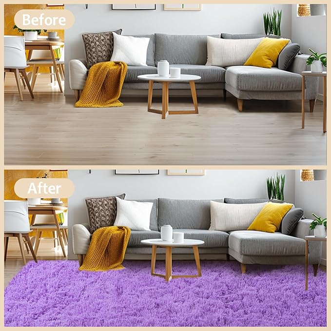 6x9 Rugs for Living Room, Large Fluffy Area Rugs for Bedroom, Soft Carpet Shag Kids Room Rug, Non-Slip Fuzzy Rugs Indoor (Purple, 6ft x 9ft)