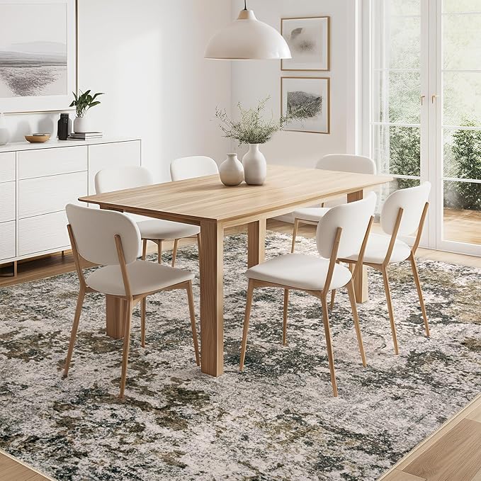 Area Rugs for Living Room: 7x9 Abstract Washable Rug Large Soft Stain Resistant Non-Slip Backing for Bedroom Dining Room Indoor Home Office Carpet for Kids Pet Friendly Families - Dark Brown