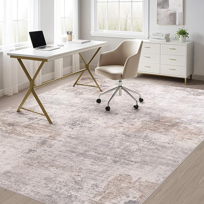 Washable Rug 10x12 Area Rugs for Living Room: Modern Abstract Neutral Soft Rug for Bedroom Dining Room Under Kitchen Table Home Office Decor - Brown Grey