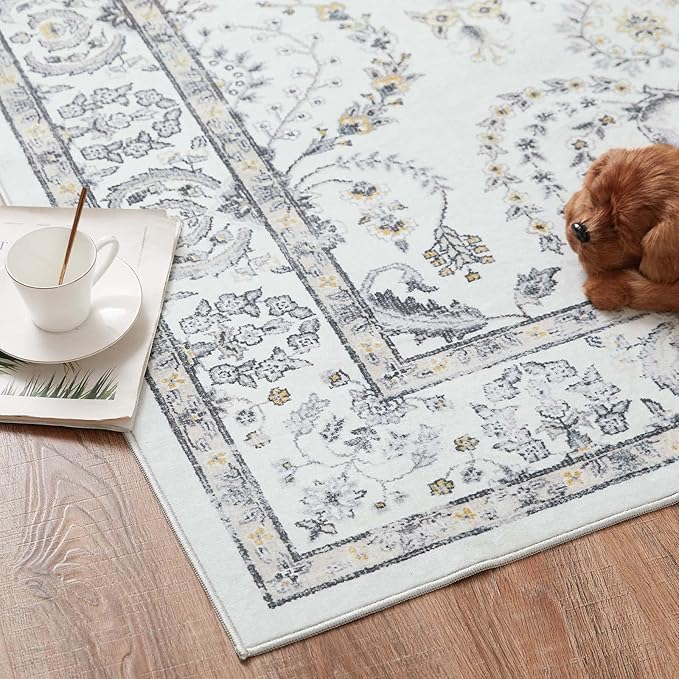 jinchan Kitchen Runner Rug 2x8 Vintage Floral Hallway Washable Rug Retro Runner Non Slip Accent Soft Boho Thin Carpet for Bedroom Bathroom Laundry Room Living Room Grey