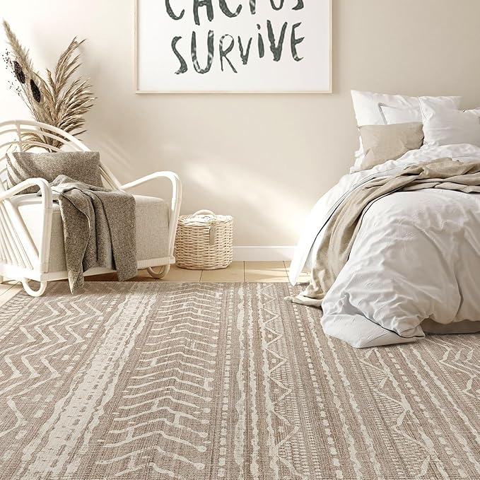 10x12 Area Rug Living Room: Washable Boho Large Neutral Modern Soft Farmhouse Rugs Stain Resistant Indoor Floor Non Slip Accent Carpet for Bedroom Nursery Kids Playroom Office Dining Room- Dark Brown