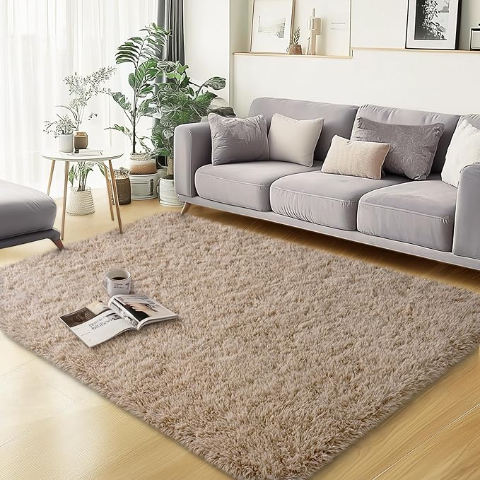 3x5 Area Rugs for Bedroom, Fluffy Soft Shag Rugs for Living Room, Small Fuzzy Plush Shaggy Carpets for Boys and Girls Dorm Room Home Decor (3ft x 5ft, Light Tan)
