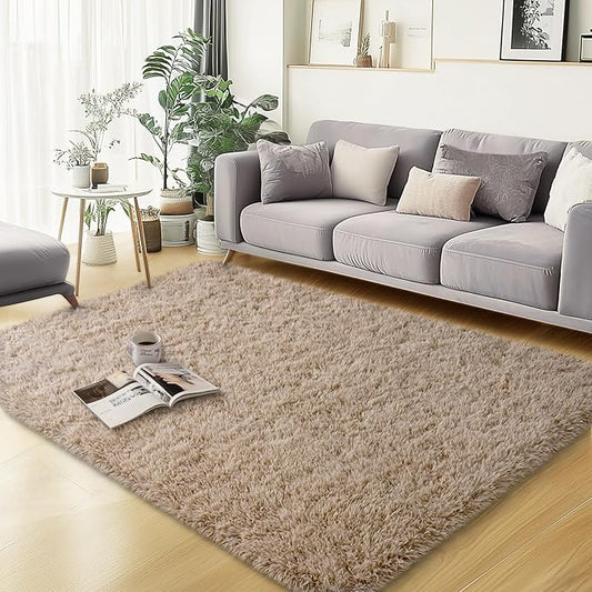 3x5 Area Rugs for Bedroom, Fluffy Soft Shag Rugs for Living Room, Small Fuzzy Plush Shaggy Carpets for Boys and Girls Dorm Room Home Decor (3ft x 5ft, Light Tan)