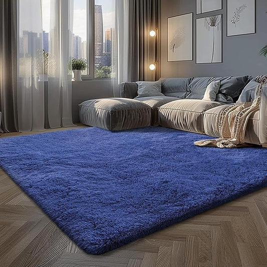 Blue Fluffy Rug Shaggy Area Rug, 9x12 Area Rugs for Girls Bedroom, Big Soft Shaggy Bedside Non-Slip Plush Dorm Nursery Kids Carpet Home Decor Aesthetic