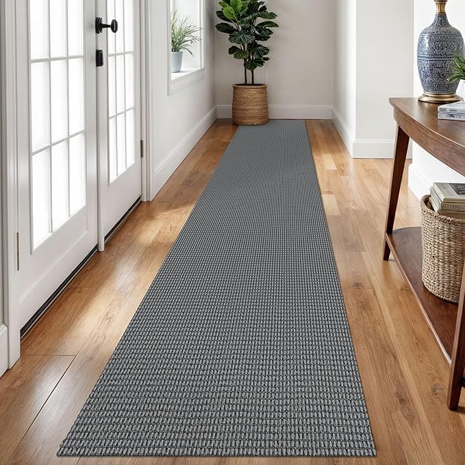 Braided Runner Rug 2x12 Ft Washable Runners for Hallways Non Slip Rubber Backed Kitchen Runners Cotton Extra Long Entryway Runner Indoor, Woven Carpet for Hall Entryway, Dark Grey/Grey