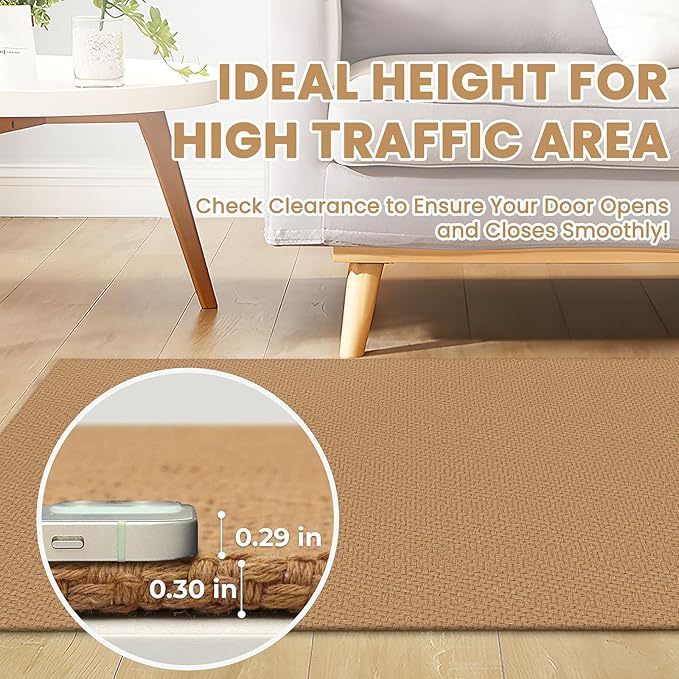 Small Braided Rugs 2x3 Ft Area Rugs for Entryway Boho Washable Rug Throw Rugs with Rubber Backing Cotton Woven Door Mat Indoor Entrance Front Door Rugs for Foyer Bathroom Kitchen, Warm Tan