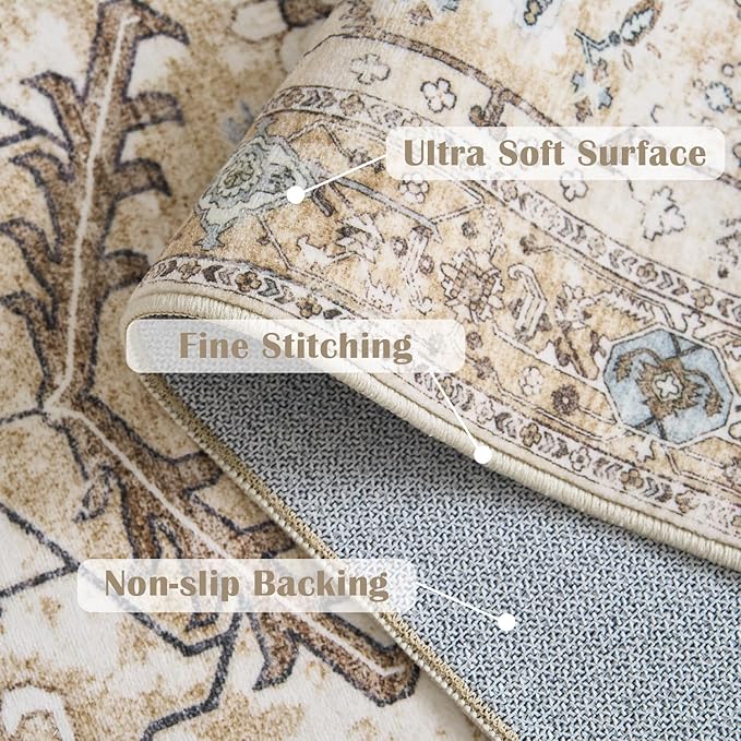 jinchan Runner Rug 2x6 Washable Kitchen Rug Hallway Rug Vintage Retro Accent Non-Slip Throw Rug for Living Room Bedroom Laundry Room Indoor Home Decor Taupe