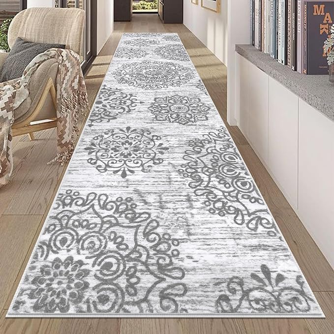 HEBE Hallway Runner Rug 2'8''x12' Washable Vintage Distressed Area Rugs Non Slip Laundry Rug Runner Boho Floor Carpet Runners for Hallways Entryway Laundry Room Kitchen Bathroom