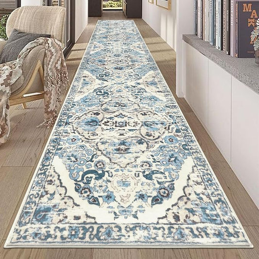 HEBE Hallway Runner Rug 2'8''x14' Washable Vintage Distressed Area Rugs Non Slip Laundry Rug Runner Boho Floor Carpet Runners for Hallways Entryway Laundry Room Kitchen Bathroom