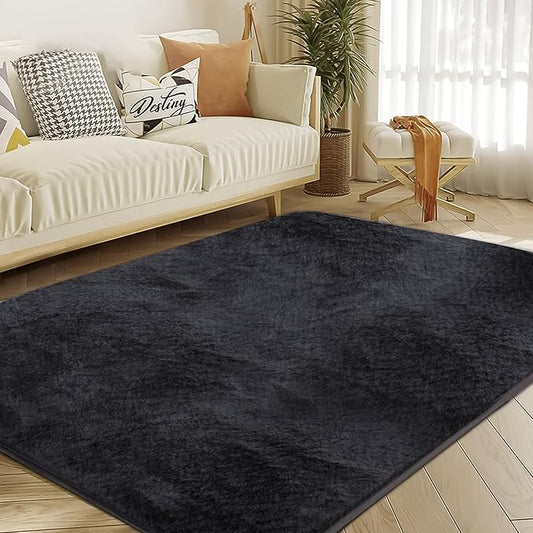 Ultra Soft Cozy Faux Fur Area Rug 3x5 Feet - Plush & Fuzzy, Indoor Modern Plush Washable Shaggy Rugs for Bedroom Living Room Home Decor, Fluffy Carpet for Kids Room,Nursery,Dorm (Dark Grey)