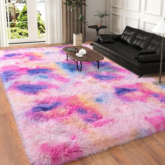 5x7 Area Rugs for Living Room, Plush Thick Carpets for Boy and Girls Room, Modern Soft Shag Rug for Bedroom, Non Slip, Large Indoor Carpet for Nursery Dorms Home Decor Aesthetic, Rainbow