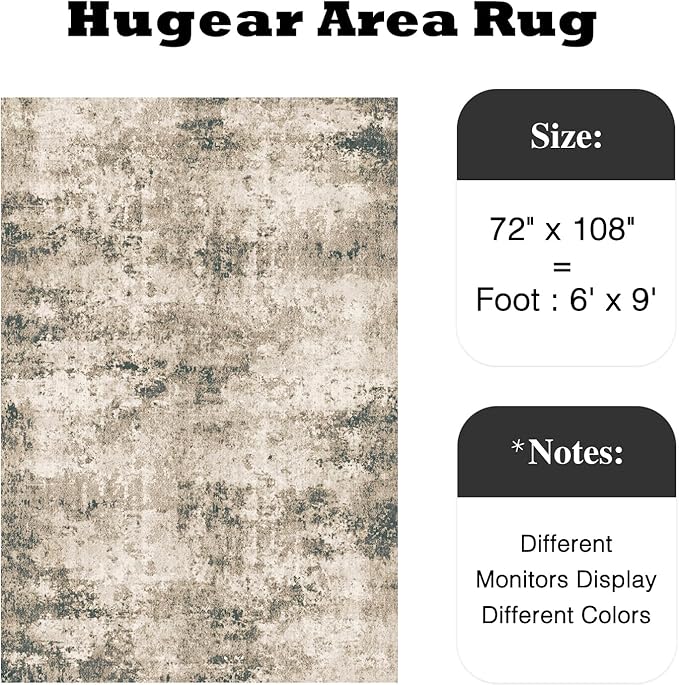 6x9 Washable Rugs Brown Hallway Large Area Rug Indoor Accent Rug Abstract Non Slip Low Pile Carpet Distressed Throw Rug for Bedroom Living Room Office Dining Room Kitchen Laundry Room