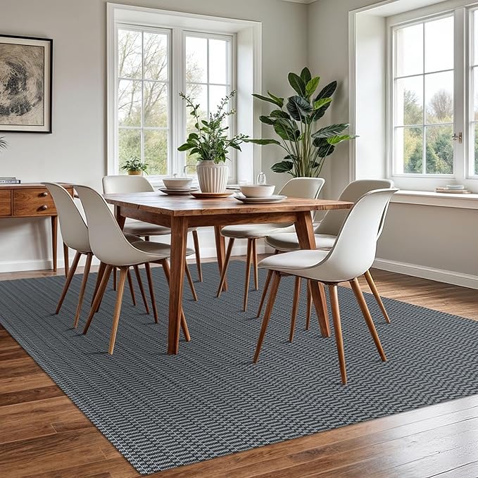 KOZYFLY Washable Area Rug for Living Room 6x9 Ft Bedroom Rug with Runner Backing Braided Cotton Dining Room Rug, Large Floor Carpet for Living Room Dining Room, Grey/Charcoal Grey