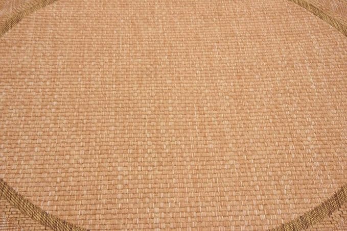 Unique Loom Outdoor Border Collection Area Rug - Multi Border (6' 1" Round, Tan/ Light Brown)