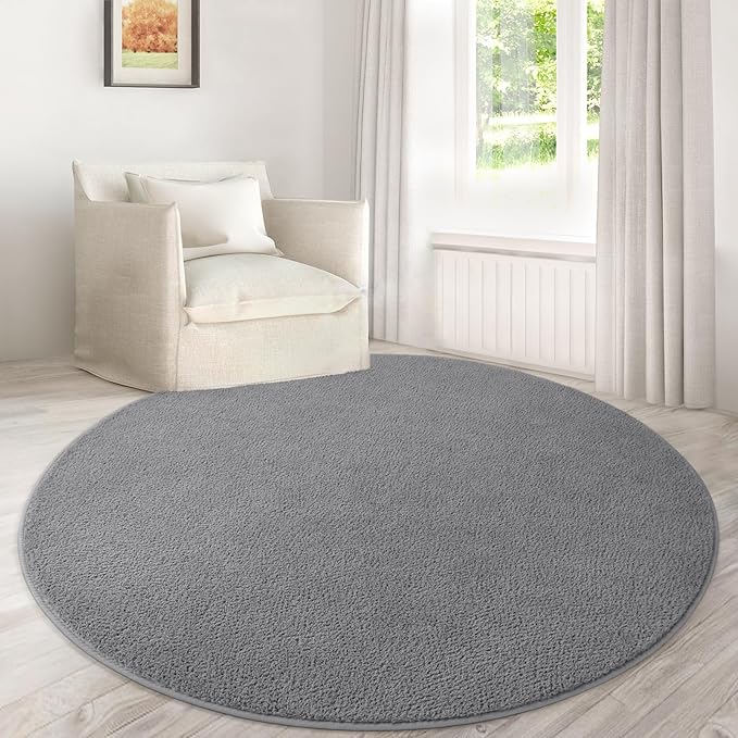 Lascpt Round Rug for Bedroom 5x5, Grey Circle Rug for Living Room Super Soft Thicken Memory Foam Circular Rug, Non-Slip Indoor Area Rug for Modern Home Decor, Round Carpet for Nursery Kid's Room