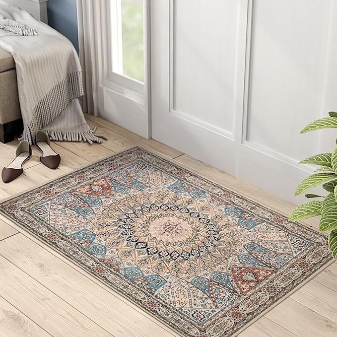 2x3 Door Mat Entryway Area Rug Small Soft Non-Slip Machine Washable Rug Low-Pile Boho Rug Oriental Throw Rug Carpet for Living Room Bedroom Kitchen Entrance