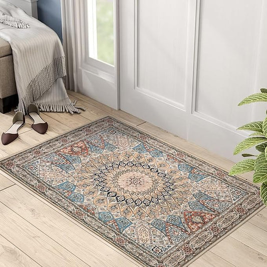 2x3 Door Mat Entryway Area Rug Small Soft Non-Slip Machine Washable Rug Low-Pile Boho Rug Oriental Throw Rug Carpet for Living Room Bedroom Kitchen Entrance
