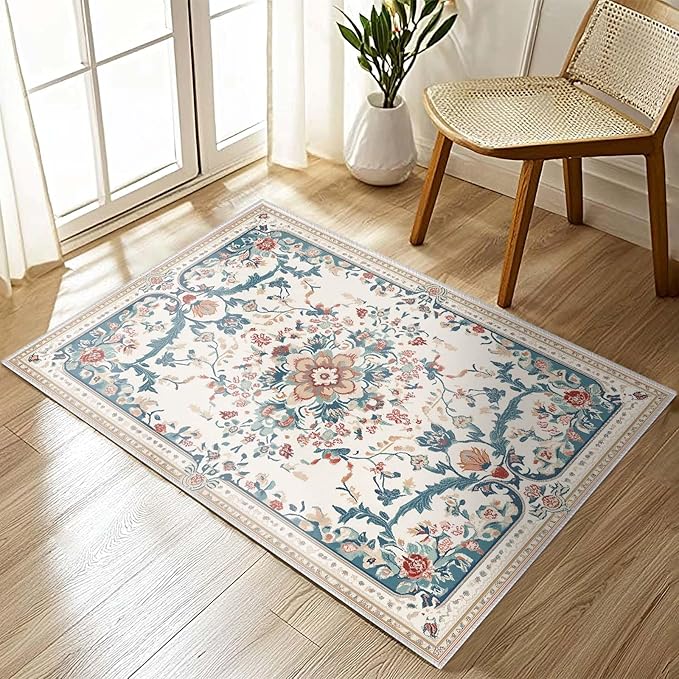 2x3 Entryway Rug Boho Beige Area Rug Indoor Entrance Non Slip Door Mat Stain Resistant Washable Machine Soft Low Pile Small Carpet Bathroom Kitchen