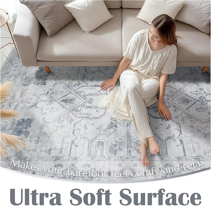 jinchan Hallway Runner Rug 2x10 Machine Washable - Vintage Floral Non-Slip Low-Pile Soft Ultra-Thin Faux Wool Kitchen Rug Distressed Carpet Runner for Farmhouse Bedroom Laundry Room (2x10ft,Grey)