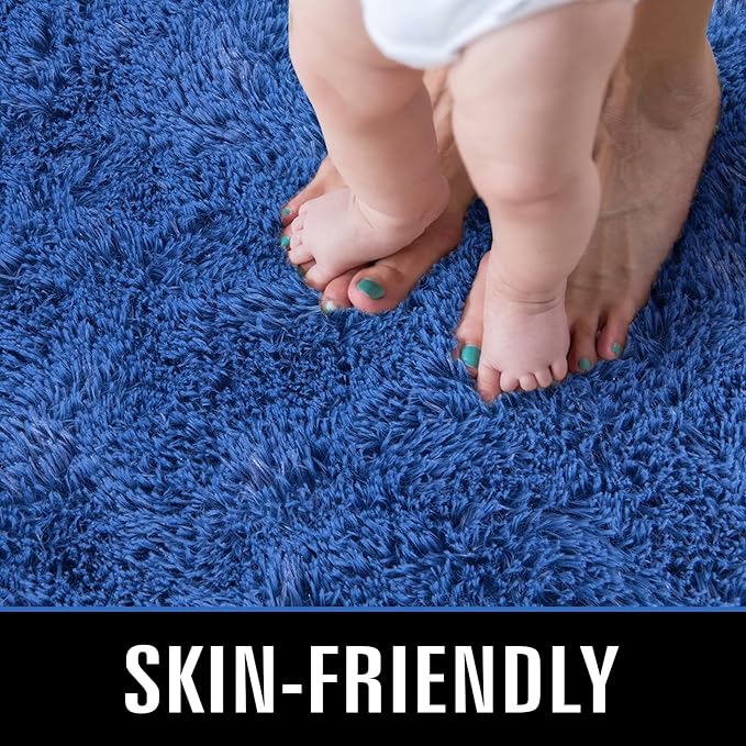 TWINNIS Super Soft Shaggy Rugs Fluffy Carpets, 5x8 Feet, Indoor Modern Plush Area Rugs for Living Room Bedroom Kids Room Nursery Home Decor, Upgrade Anti-Skid Rectangular Fuzzy Rug, Indigo