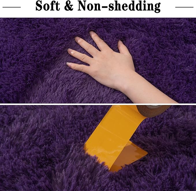 5x7 Shaggy Rugs for Living Room, Purple Fluffy Area Rug for Bedroom, Soft Plush Shag Carpet for Kids Room, Indoor Non-Slip Fuzzy Rug