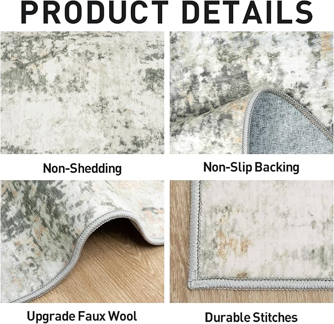 10x14 Area Rugs Washable Rug: Modern Abstract Living Room Rug Soft Anti-Skid Thin Carpet Indoor Floor Non-Shedding Carpets for Bedroom Dining Room Farmhouse Nursery Home Office Grey Brown