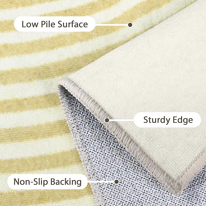 Bavni 5x7 Area Rugs, Abstract Machine Washable Rug Non Slip, Modern Printed Soft Living Room Rug, Stain Resistant Rugs for Bedroom, Dining Room, Beige Yellow Lines